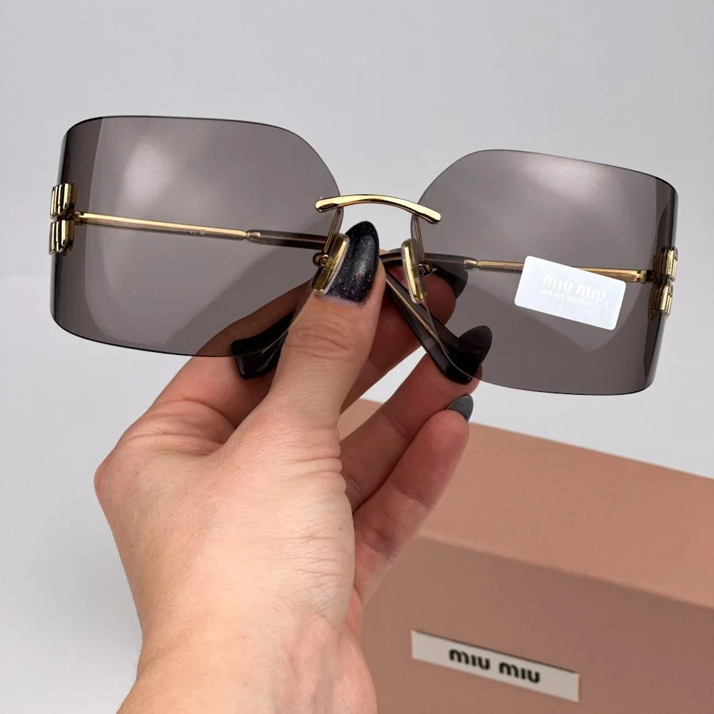 Miu Miu MU54YS 5AK06I BRAND NEW Sunglasses Gold Purple Wraparound Rimles Women